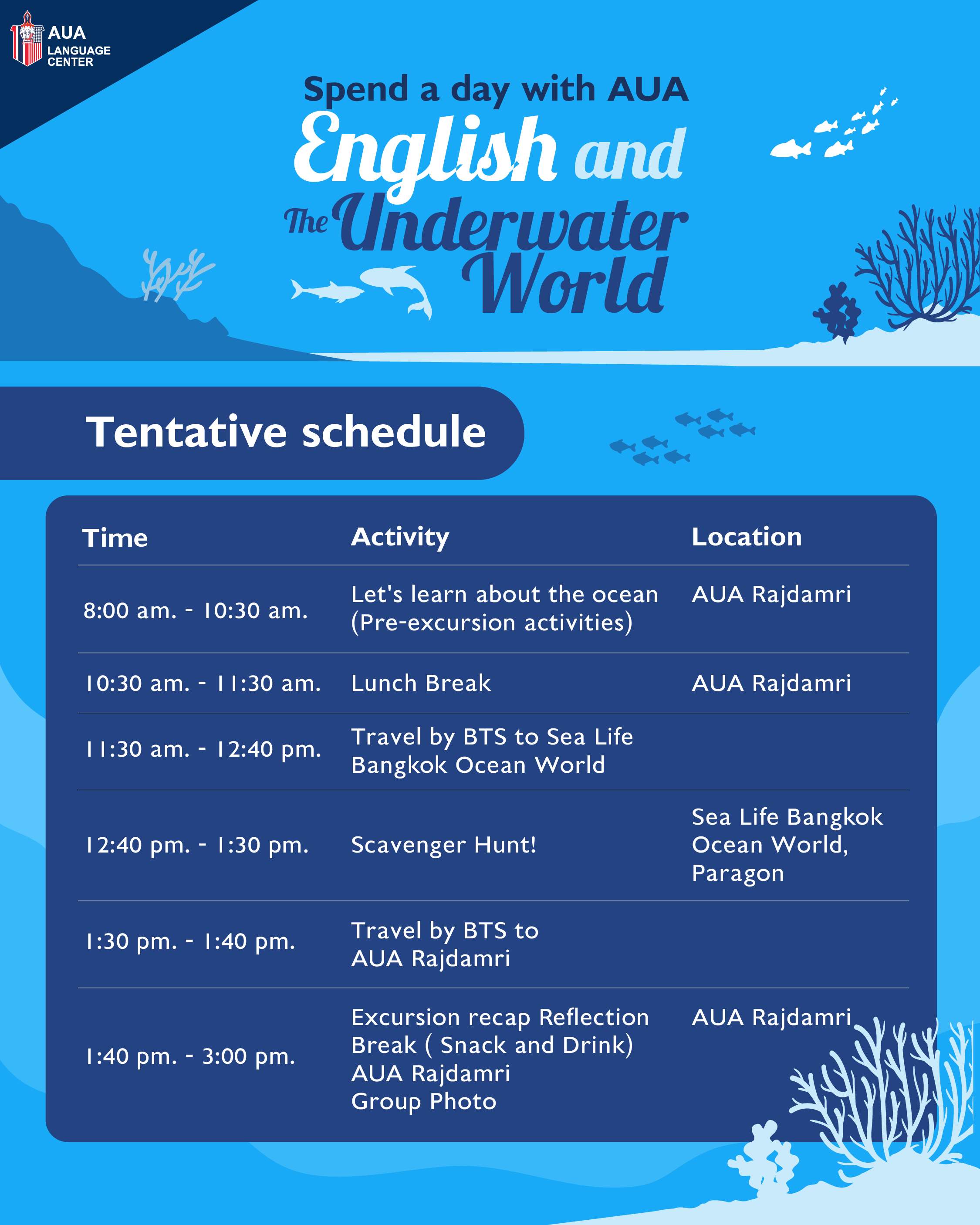 Spend a day with AUA: English and The Underwater World